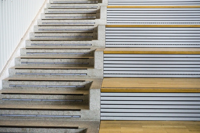 design, metal, silver colored, repetition, Lecture Room, steel, stairway, backgrounds, corrugated iron, Stairs, high angle view, pattern, wooden, architecture