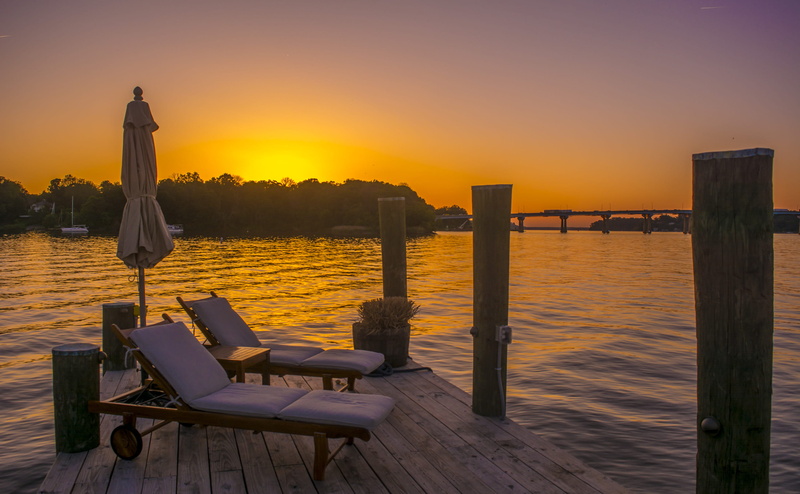 usa, sunset, orange color, outdoors, seat, traveling, annapolis, water, tranquility, idyllic, sky, outdoor chair, dusk, united states, table, east coast