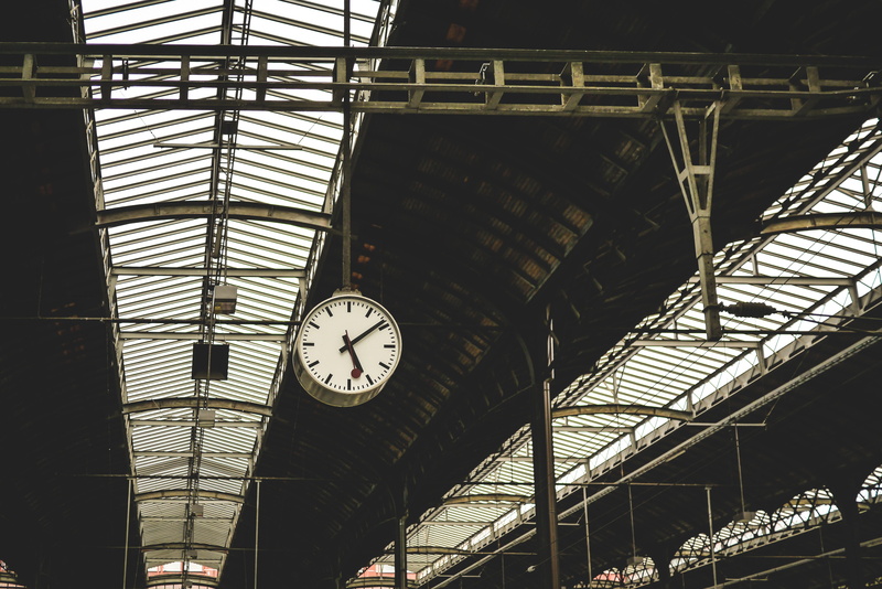 architecture, number, low angle view, ceiling, infrastructure, transportation, minute hand, indoors, instrument of time, establishment, clock face, no people