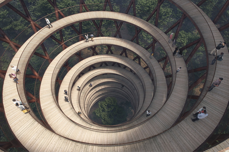 design, 1080P, railing, staircase, trees, steps and staircases, spiral staircase, directly above, built structure, geometric shape, high angle view, plant