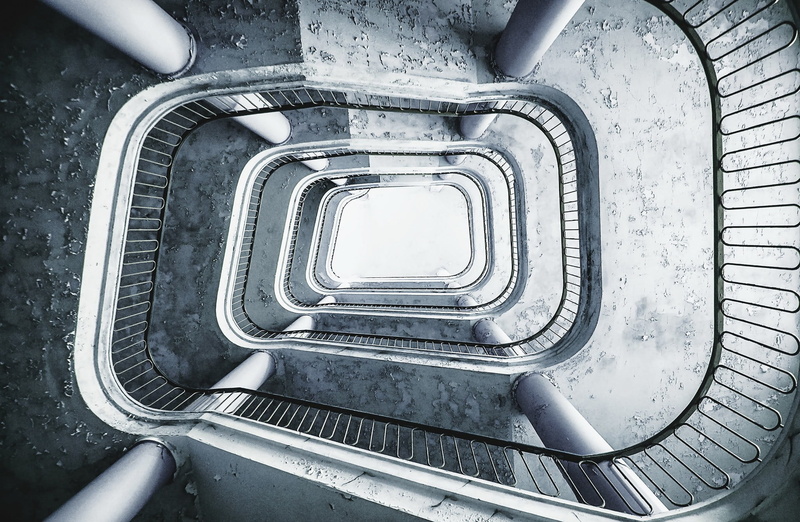 no people, metal, building, spiral staircase, old, built structure, day, architecture, window, railing, pattern, steps and staircases, 1080P, repetition