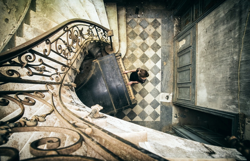 stairs, 1080P, house, music, women, piano, old building