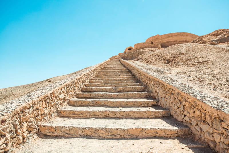 sunlight, no people, blue, outdoors, the past, stone, gray, clear sky, archaeology, day, rocks, ancient, staircase, nature, dry, history, grave, travel destinations