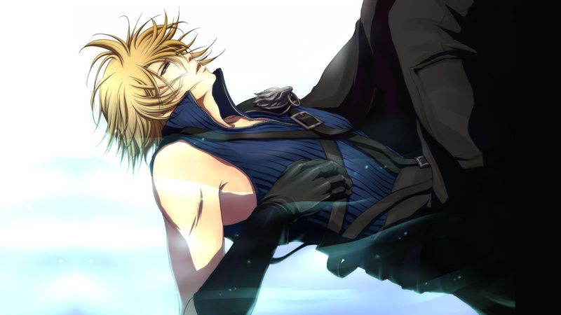 blonde, gloves elbow, disheveled hair, straps, guy, blue background, 1080P