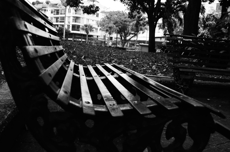 protection, park bench, seat, absence, outdoors, city, metal, Guayaquil, park - man made space, tree, 2K, black-and-white, security, wheel, architecture