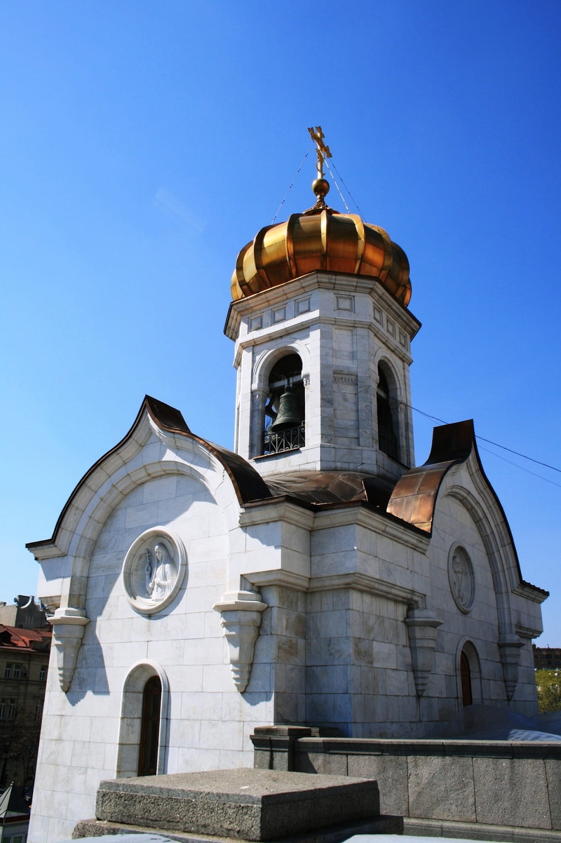 Russian Orthodox, day time, russian orthodox cross, spirituality, bellfry, Religion, clock, Cathedral, building, day, sky, sunlight, place of worship, no people