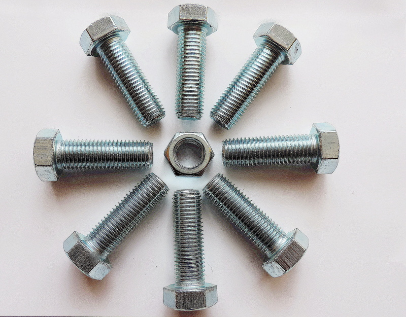 white background, directly above, nut - fastener, indoors, no people, Screw, Thread, construction industry, high angle view, silver colored, industry, 4K