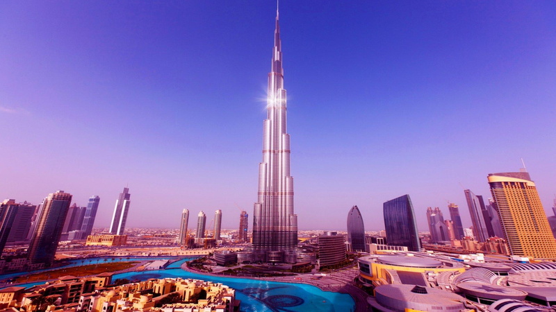skyscrapers, gray, 1080P, world, building, lagoon, nature and landscapes, khalifa, city, shiny, tallest, dubai, tower, burj