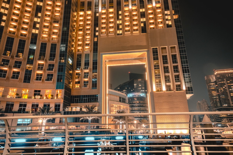 built structure, illuminated, modern, transportation, night, no people, culture, building, orient, marina, architecture, office building exterior, city life