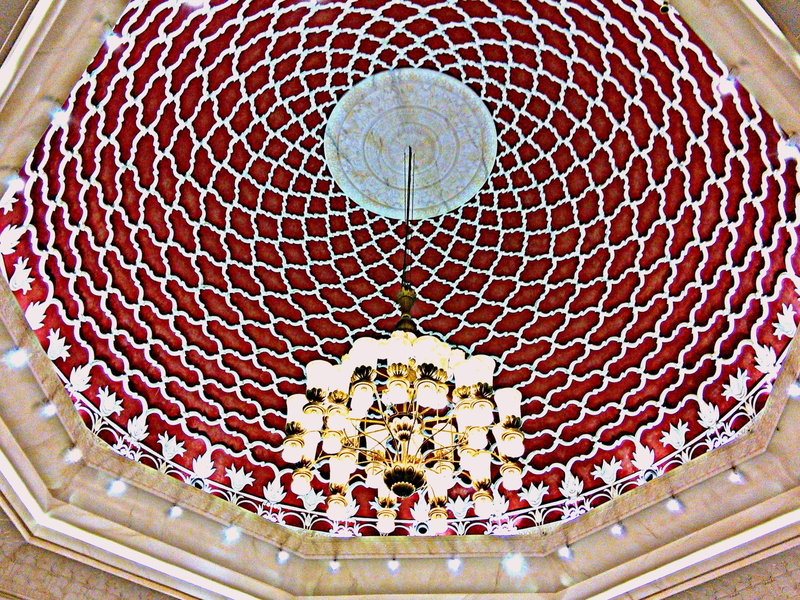 high angle view, belief, spirituality, chandelier, science, emirates, no people, asia, indoors, sweet food, sightseeing, architecture, design, close-up