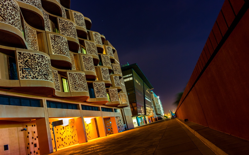 belief, building, city, 5K, eco, dusk, street, eco city, united arab emirates, abu dhabi, canon 700d, architecture, built structure, sky, religion, illuminated