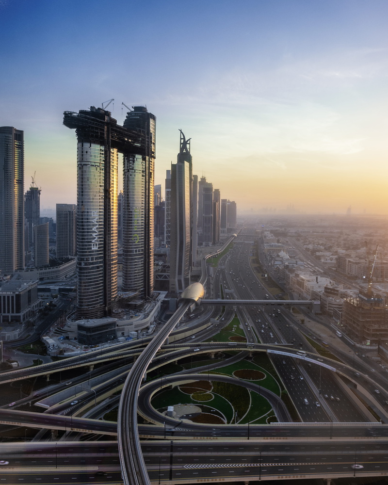 financial district, light, uae, modern, skyline, buildings, road, nature, highway, high angle shot, street, cityscape, drone shot, transportation, built structure