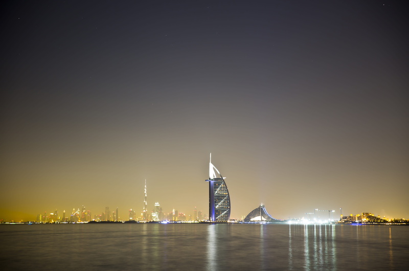 water, building Exterior, gulf, city, lighted, financial district, building, downtown District, illuminated, river, urban Scene, arabian, sky, office Building