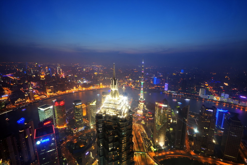 the sky, 1080P, Jin Mao Tower, the Huangpu river, horizon, Shanghai, light, China, Oriental Pearl Tower, night, Shimao International Plaza