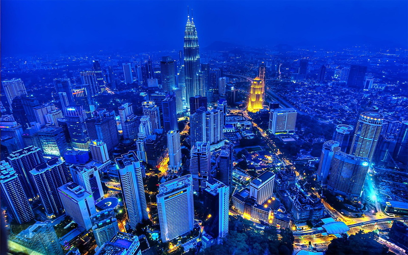 cityscape, city, skyscraper, Malaysia, night, Petronas Towers, Kuala Lumpur, 1080P