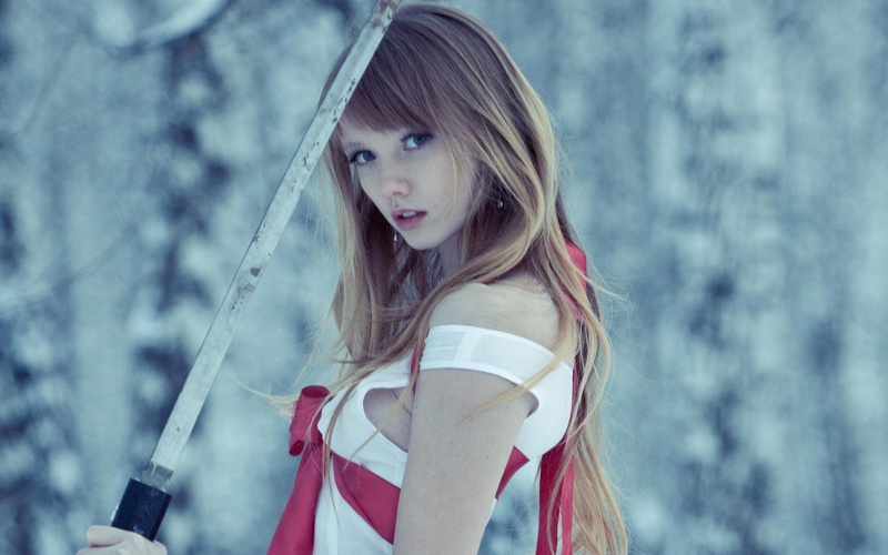 sideboob, 2K, Olesya Kharitonova, model, sword, women, katana