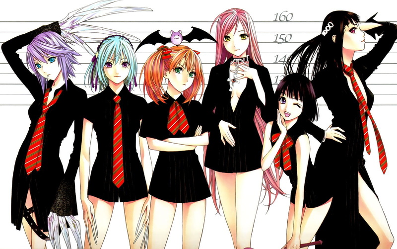 Sendo Yukari, mask - disguise, costume, group of people, Rosario + Vampire, variation, Ruby Tojo, in a row, Shirayuki Mizore, people, real people, representation