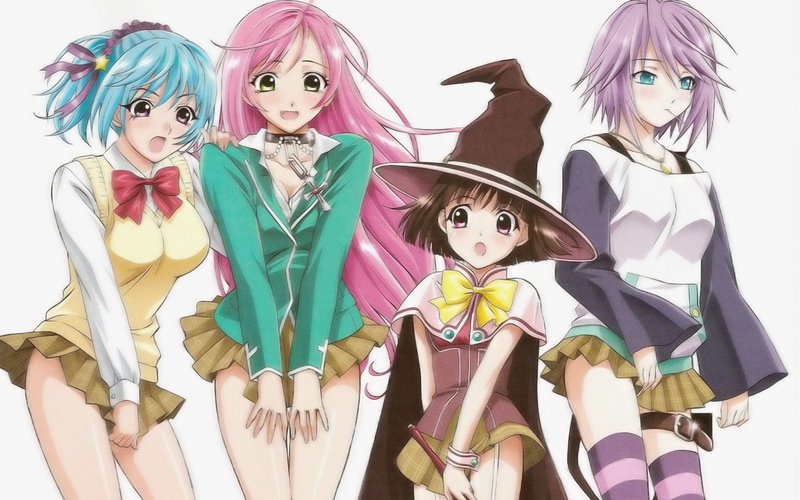 mizore, kurono, moka, kurumu, akashiya, shirayuki, vampire, skirts, 1080P, rosario, legwear, striped