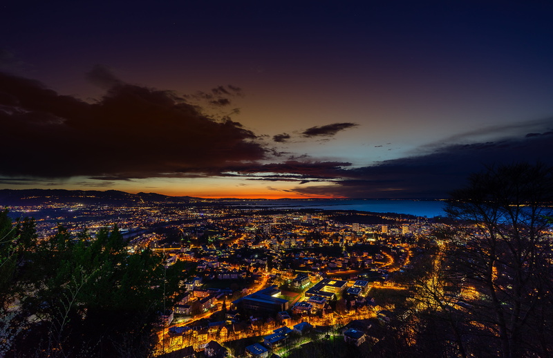 panorama, city, environment, nature, office building exterior, landscape, aerial view, high angle view, night photograph, illuminated, scenics - nature