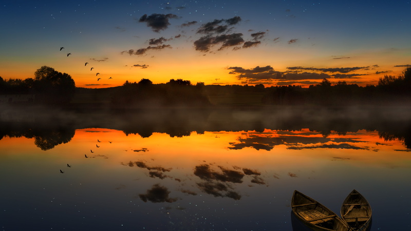 milky way, blue, cloud - sky, boats, twilight, reflection, threatening, sky, fog, waterfront, orange color, no people, nature, background image, tranquility