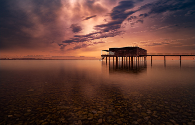 tranquil scene, dusk, no people, still, nature, long exposure, sunset, atmosphere, mountains, scenics - nature, lake constance, reflection, clouds