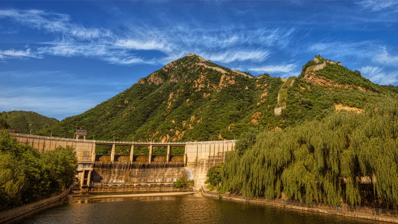 outdoors, great wall, plant, nature, travel destinations, masonry, travel, panorama, lake, china, land, scenics - nature, history, attraction, clouds, landscape