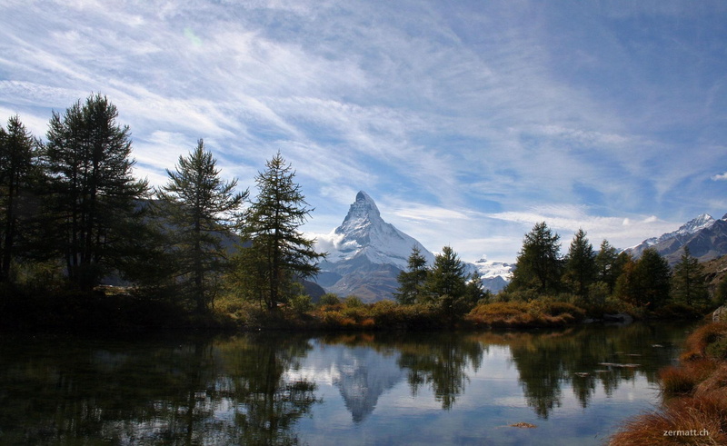 beautiful, majesty, 3d and abstract, lake, mountian, trees, matterhorn, majestic, 1080P