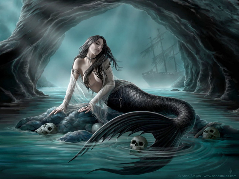 mermaid, siren, tattoo, fantasy, sea, 2K