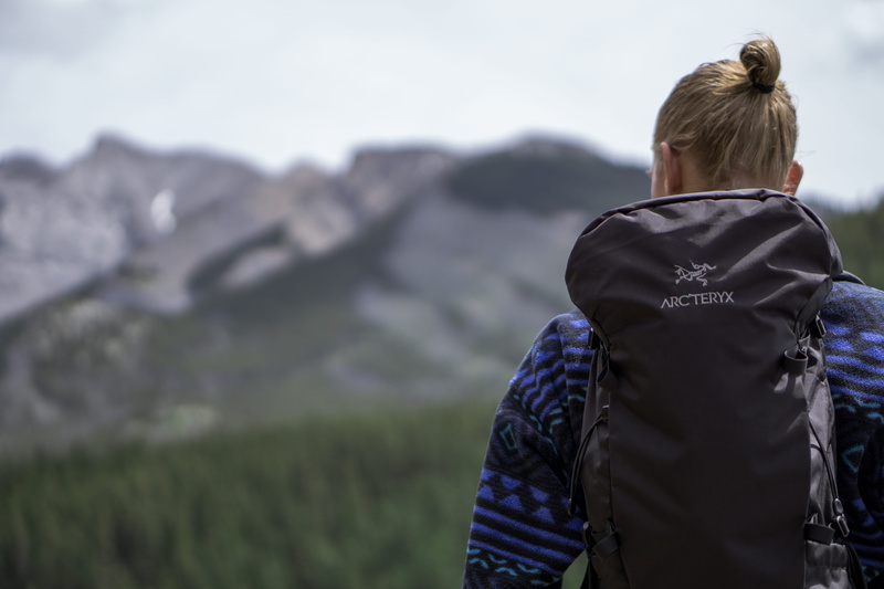 adult, outdoors, lifestyles, warm clothing, rear view, lake, trip, backpack, looking at view, nature, ponytail, beauty in nature, canada, real people, 5K