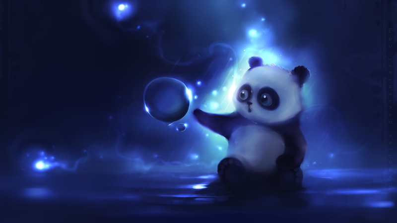 DeviantArt, 1080P, animals, panda, anime, bubbles, artwork, Apofiss