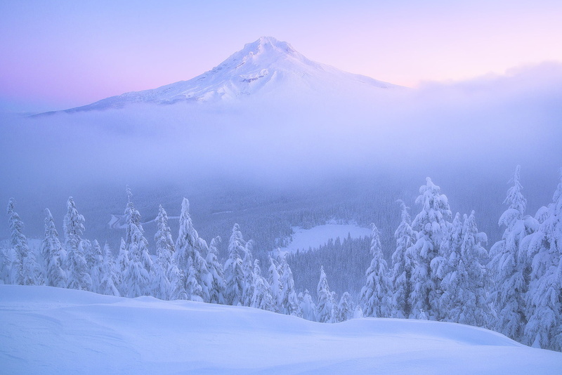 mountain, Cascade Range, Mount Hood, 1080P, Oregon, snow, the snow, morning, panorama, winter, The cascade mountains, dawn, Mt Hood National Forest, ate