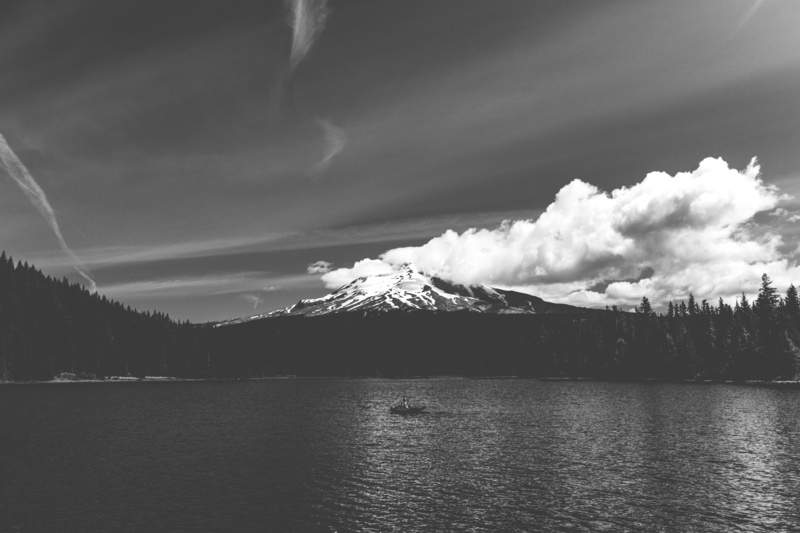 sky, bw, trillium, remote, trillium lake, landscape, day, mt., plant, waterfront, hood, tranquility, no people, black, mountain, outdoors, non-urban scene