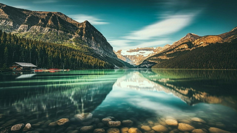 reflection lake, landscape, beauty in nature, lake, mount scenery, mount victoria, alberta, plant, mountain range, tree, cloud - sky, tranquil scene, no people