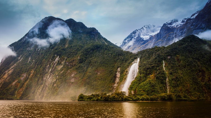 Mountains, green, River, Milford, Bowen, 2K, New, Waterfalls, Zealand, sound