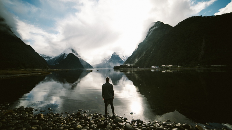snow, New Zealand, mountains, 4K, men, Milford Sound