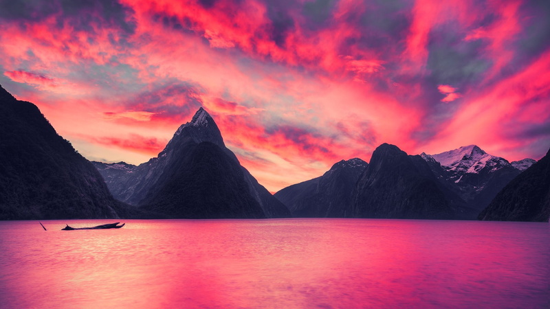 clouds, Milford Sound, lake, New Zealand, 1080P, nature, sky, mountains