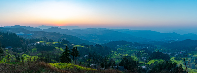 mountain, terrace, no people, mountains, panoramic, purple horse township, woodland, architecture, 8K, china, tree, fog, guizhou, scenics - nature, land