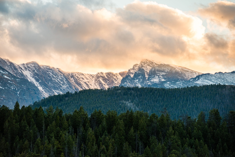 golden hour, mountain range, winter, tranquil scene, cold temperature, tree, plant, snow, beauty in nature, mountain peak, skies, clouds, non-urban scene