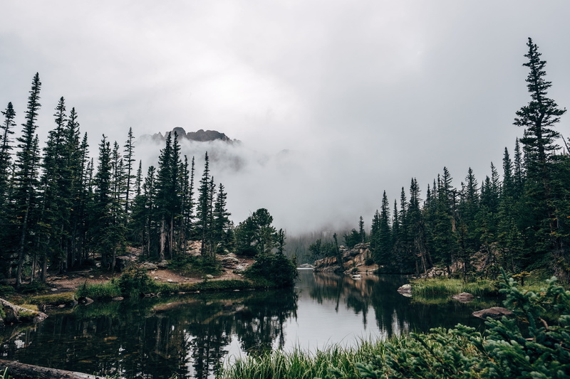 non-urban scene, hiking, sky pond, cloud - sky, rocky mountain national park, trail, land, coniferous tree, sky, idyllic, tree, clouds, day, plant, estes park