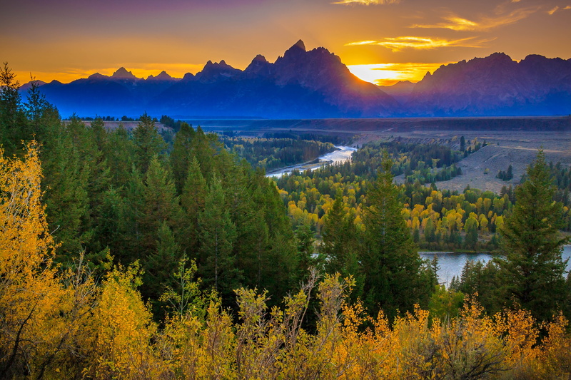 scenics, landscape, orange Color, river, nature, gold Colored, mountain Range, tourism, sky, sunset, canada, colors, brown, scenics - nature, Grand Tetons