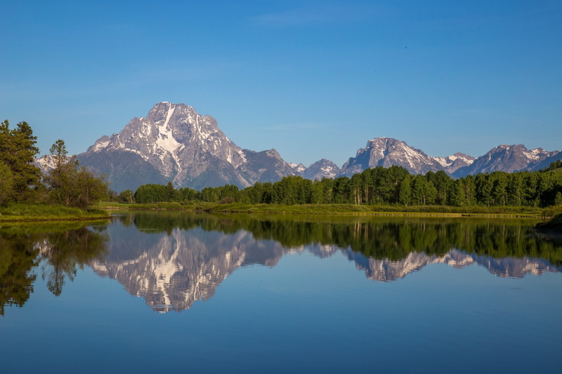 Wyoming, reflection, forest, The Snake River, Mount Moran, tops, National Park Grand Teton, river, Rocky Mountains, Snake River, Grand Teton National Park