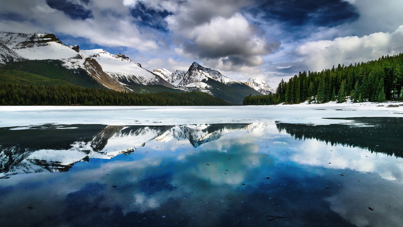 nature, tranquility, mountain peak, ice, cloud, idyllic, tranquil scene, canada, mountain lake, jasper national park, snow, alberta, winter, water, glacial lake