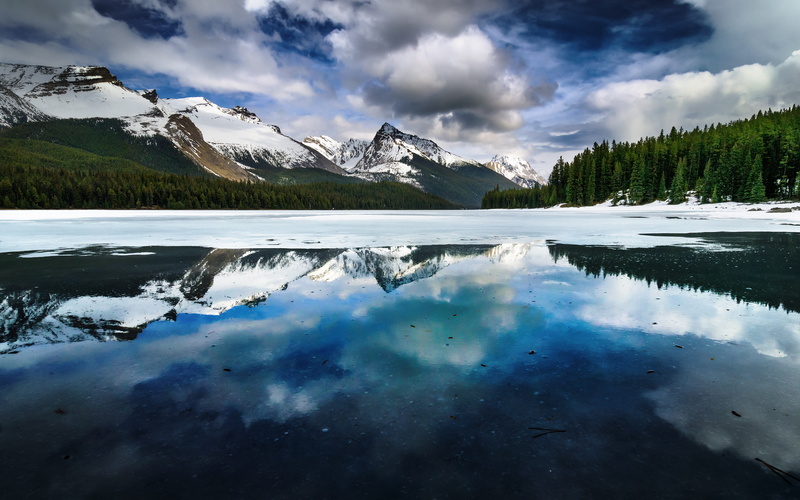 lake, snow, Maligne Lake, HD, Jasper, Alberta, capped, distance, mountain, 2K, Canada