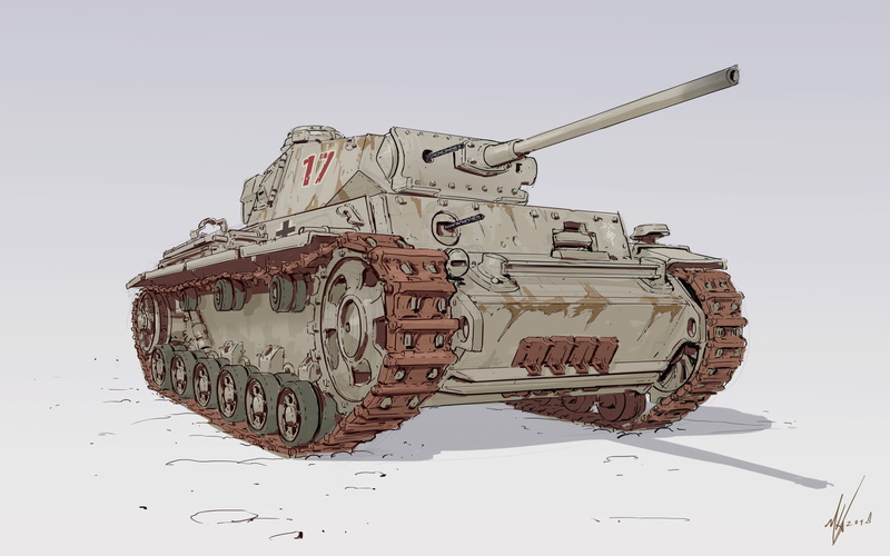 digital composite, day, white background, no people, architecture, digital art, illustration, Panzer III, tank, gray, sketches, damaged, copy space, nature
