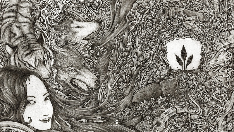 sketches, Desktopography, wolf, tiger, Photoshop, insect, 2K,   digital