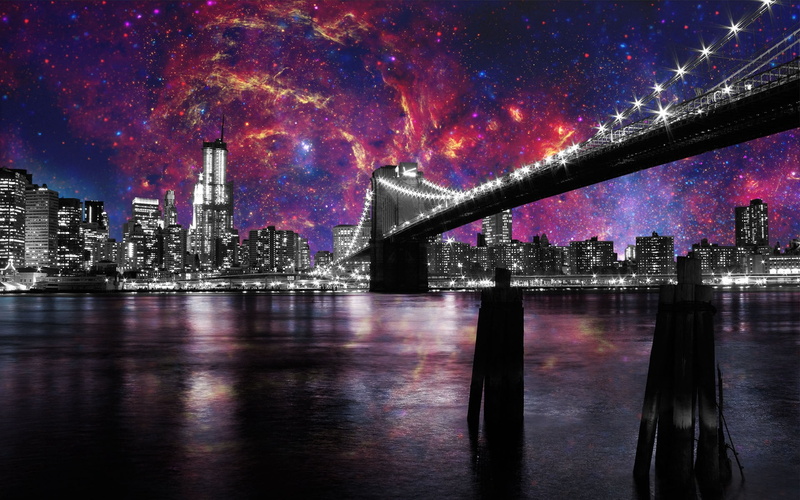 downtown District, dark, east River, bridge - Man Made Structure, building Exterior, tourism, brooklyn Bridge, new York City, city, light - Natural Phenomenon