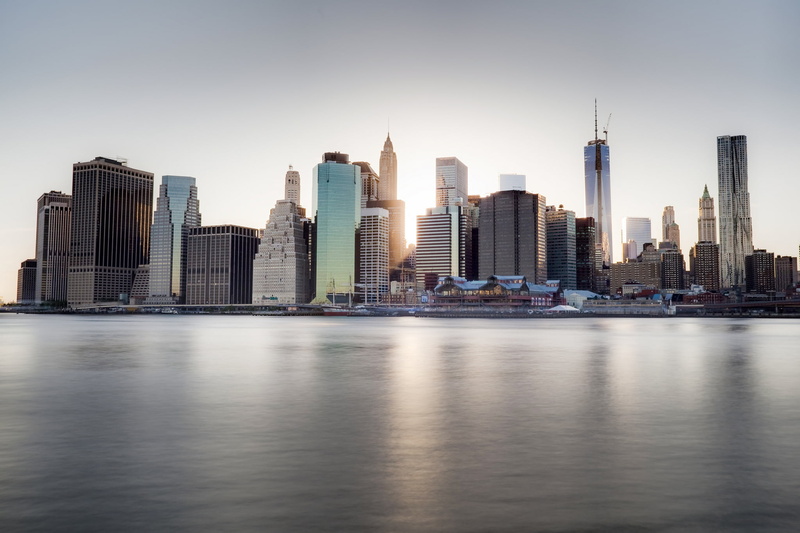 high, office Building, USA, the city, river, New York, skyscraper, skyscrapers, dusk, waterfront, sky, rise, spire, manhattan - New York City, financial District