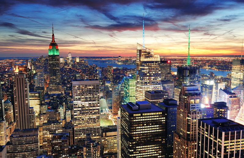New York City, landscape, buildings, crowded, business, international Landmark, office building exterior, panoramic, New York, midtown, the evening, manhattan - New York City