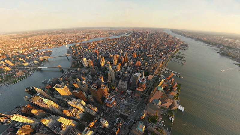 Cityscape, Aerial View, building, bridge, shadow, Skyscraper, city, architecture, Urban, One World Trade Center, Manhattan, USA, New York City, sunlight