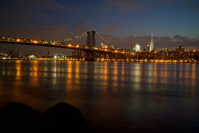 transportation, long exposure, night, waterfront, new york, river, williamsburg, architecture, reflection, bridge - man made structure, travel destinations